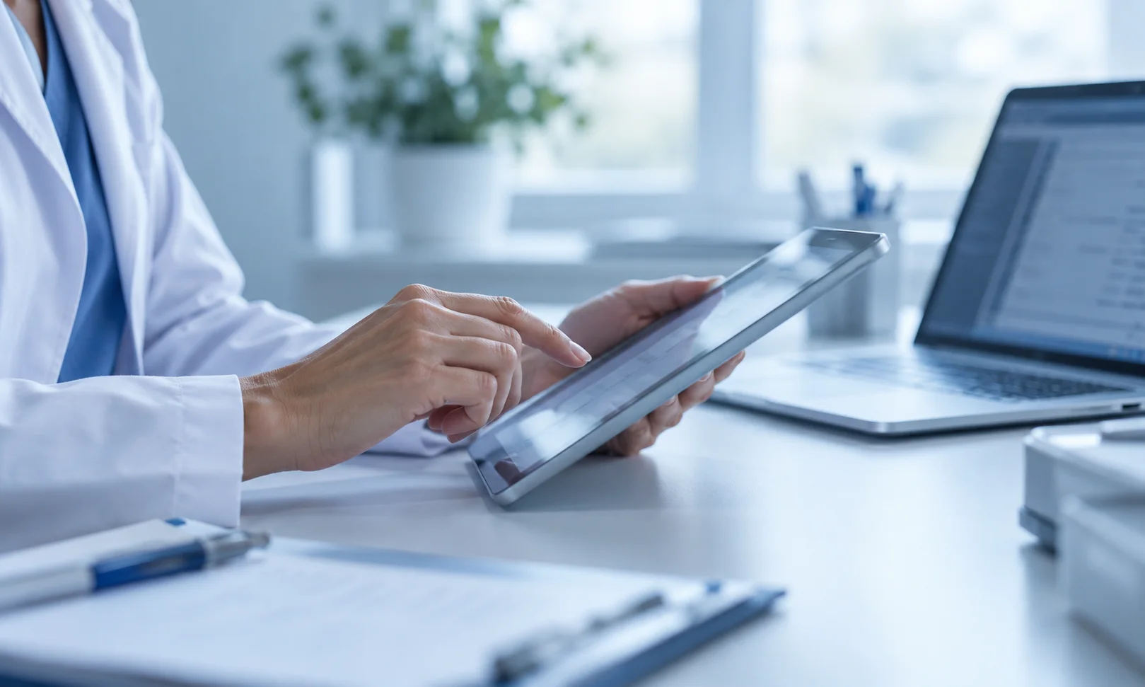 Digitales Arbeiten mit Tablet und Laptop